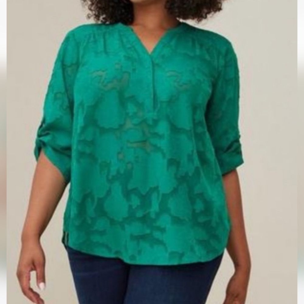 Torrid Harper Blouse 3/4 Sleeve Floral Kelly Green Plus Size 5X 28 NWT